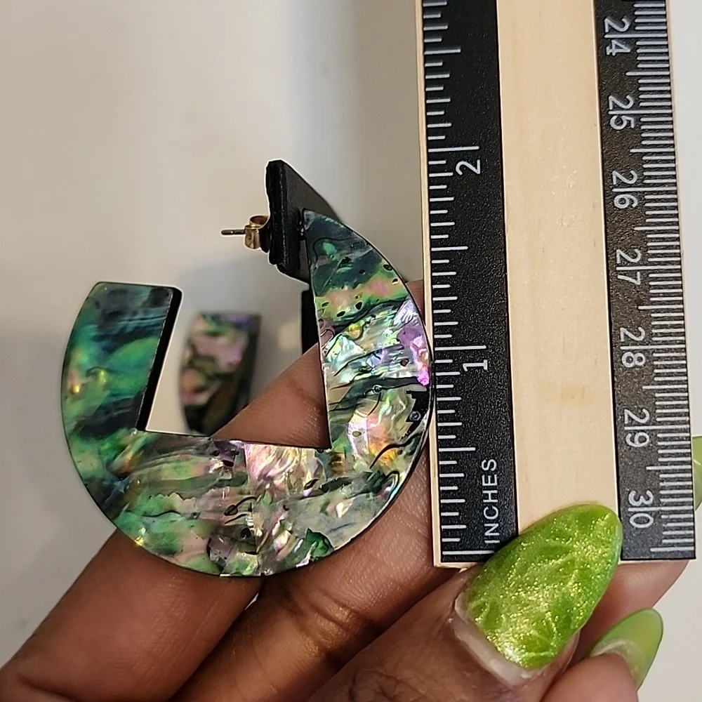 Abalone Shell Hoop Earrings - Iridescent Green